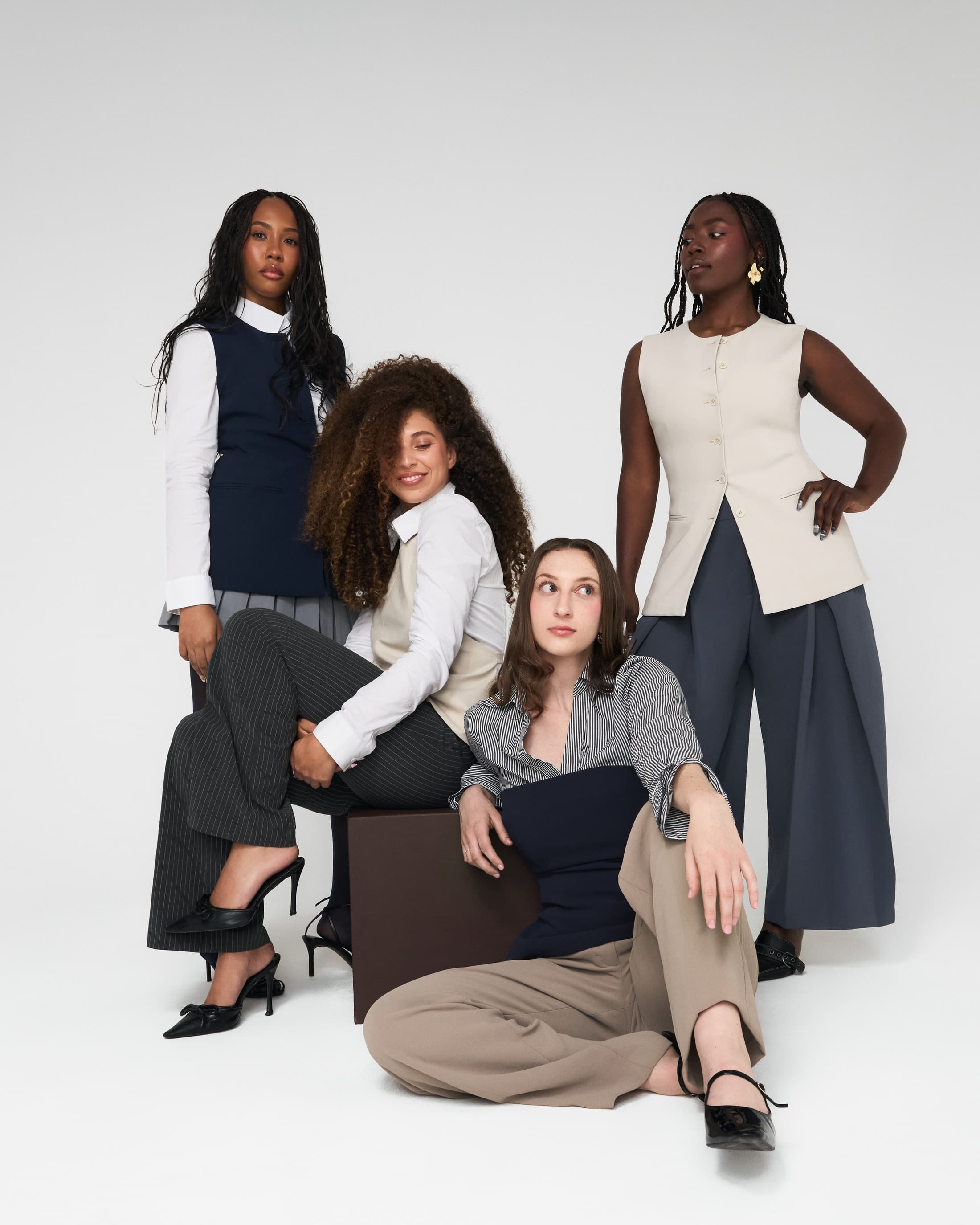 The BRIJD founding team, styled in editorial neutrals for the debut campaign